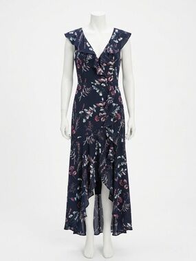 Banana Republic Navy Floral High-Low Ruffle Dress Size 2